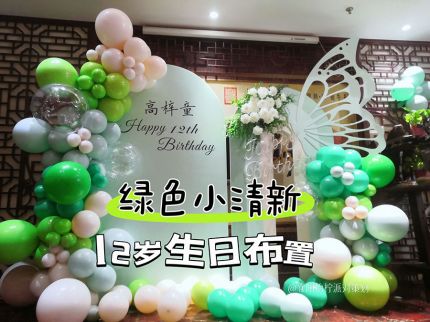 绿色小清新蝴蝶12岁生日派对氛围布置 宝宝宴派对背景墙kt板